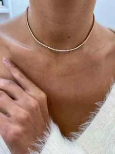 14K Yellow Gold 2.57 CT Certified Genuine Diamond Tennis Women's Necklace 15" - Picture 1 of 6