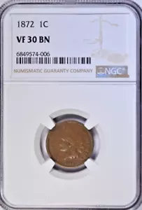 1872 INDIAN HEAD CENT ~ NICE BOLD NGC VF30! - Picture 1 of 4