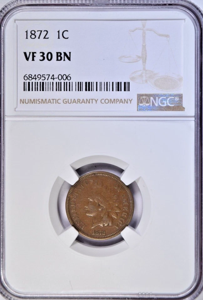 1872 INDIAN HEAD CENT ~ NICE BOLD NGC VF30! - Image 1 of 4