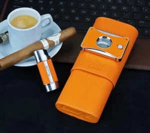 BRIZARD & CO NANO CIGAR LIGHTER GENUINE ORANGE LEATHER MSRP $59 - Picture 1 of 24