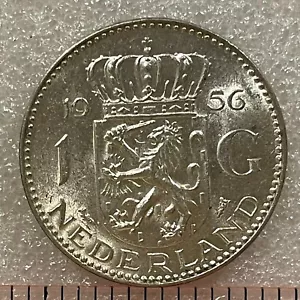 1956 NETHERLANDS Silver 1 GULDEN Coin, JULIANA, UNC, (.720) 6.5g. - Picture 1 of 3