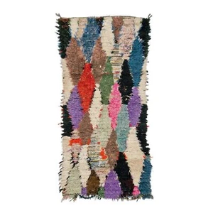 Moroccan Handmade Vintage Rug 2'5''x5'5'' Berber Geometric Purple Cotton Carpet - Picture 1 of 12