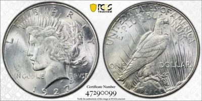 1927 S PCGS UNC Detail - Silver Peace Dollar - $1 US Coin #45870A - Image 1 of 3