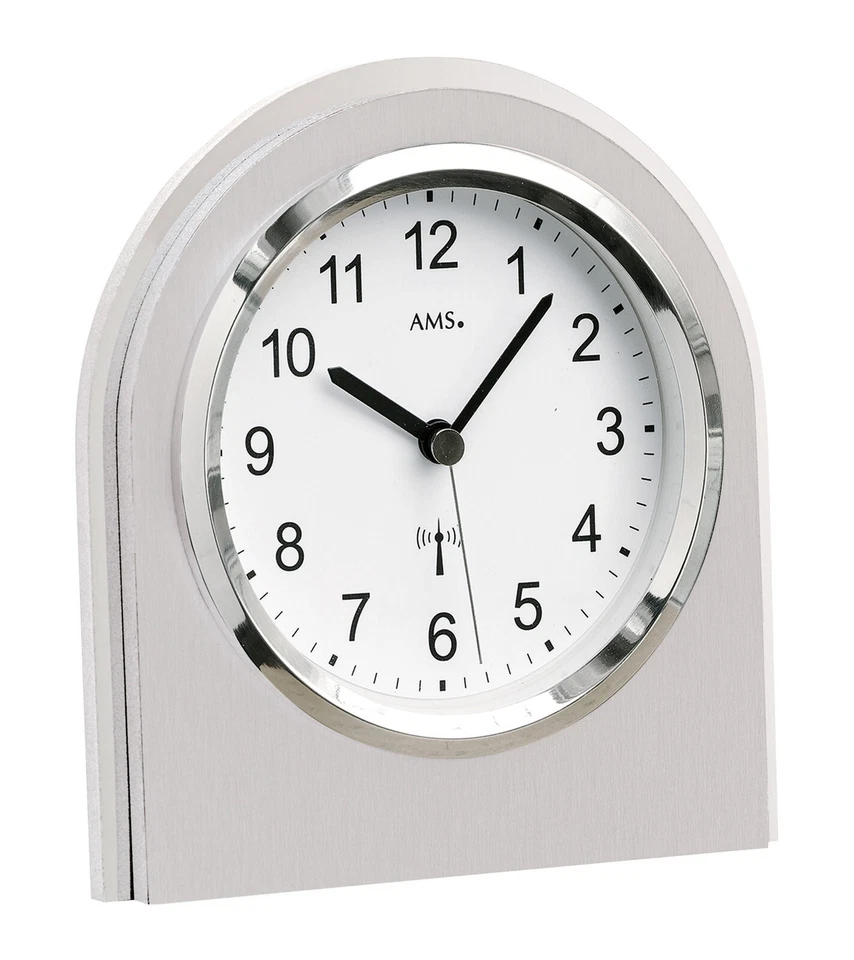 AMS 5198 Tischuhr Funk Funktischuhr modern Holzgehäuse silber Aluminium-Auflage - Bild 1 von 1