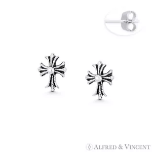 Pendientes de tachuelas con dije de cruz medieval copto en plata esterlina 0,925 oxidada - Imagen 1 de 1