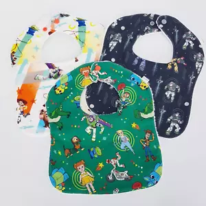 Baby Bibs Toy Story Print Blue Green White 3 x Pack 100% Cotton Handmade New - Picture 1 of 8