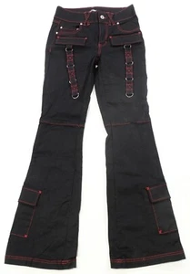 Rare VTG HOT TOPIC Contrast Stitch Strap Flare Pants 2000s Black Red Women’s 3 - Picture 1 of 10