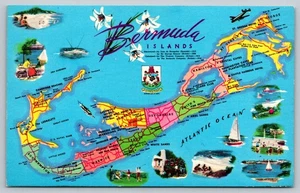 Vintage Bermuda Islands Map Postcard by Tropic Traders Ltd - Picture 1 of 2