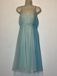 Vintage 60s Blue Aqua Color Block Chiffon Nylon Size 34 Nighty Dress Midi 41” - Picture 1 of 7