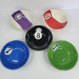 Set 5 Vtg Clay Art Ceramic Billiards Pool Ball Game Room Snack Bowls HandPainted - Picture 1 of 15