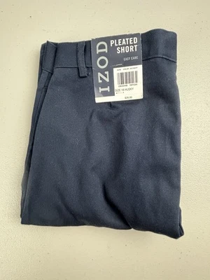 ¡NUEVO! Pantalones Cortos IZOD Plisados Performance Niños Talla 18 Husky Fácil Cuidado Azul Marino Nuevos con Etiquetas Foto 1 de 4