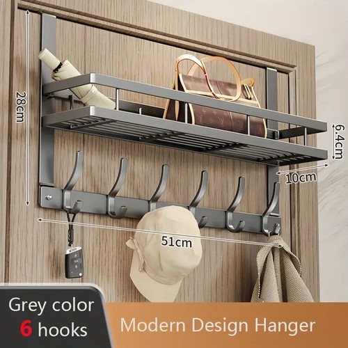 EVIDECO 9604180 Over-The-Door 6-Hook Rack Color: Grigio