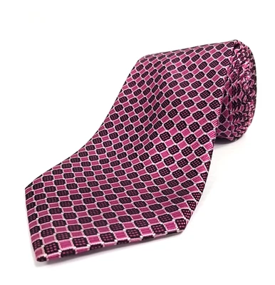 Corbata de lujo Bruma Bibas rosa patrón geométrico tejido seda 59" x 3,25" Foto 1 de 4