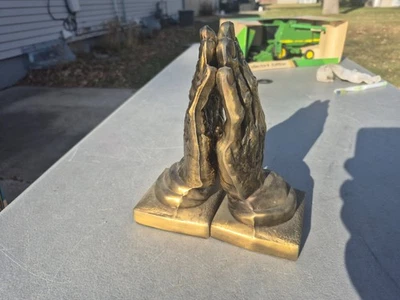 Vintage Praying Hands Bookends Bronze Tone Cast Metal Bookend Set 9” Tall - Image 1 of 4