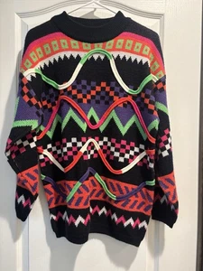 Vintage Jamie Scott Neon Y2K 90’s Retro Coogi Style Sweater  Geometric Sz Med - Picture 1 of 11
