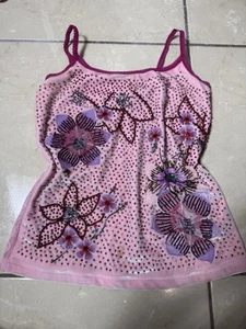 Pink Vintage Express Beaded Flower Cami Top Size M Y2K, Lace Back - Picture 1 of 5