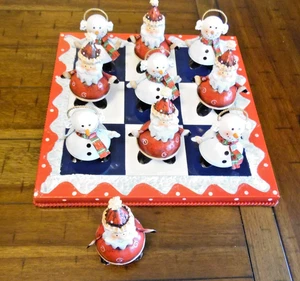 Home Interiors Christmas Tic Tac Toe Set Of 10 Metal Santas Snowmen And Board - Picture 1 of 9
