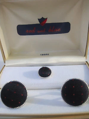 Unique "Red and Blue" Cufflinks and Tie Tack, Signed Swank - Image 1 of 4