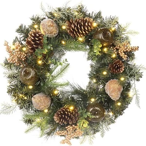 Christmas Wreath 20" Christmas Front Door Wreath Ornament with LED Lights Pin... - Picture 1 of 6