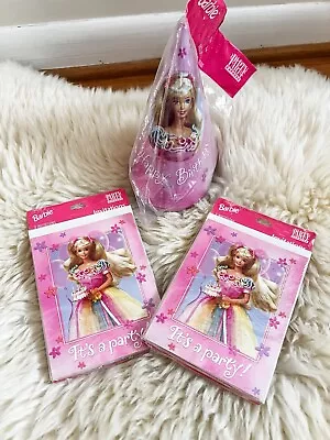 Винтаж 1997 Barbie Mattel день рождения приглашает 16 запечатанный 8 подходящих шляп вечеринки - Изображение 1 из 4