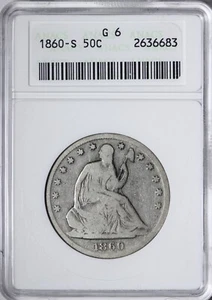 1860-S Seated Liberty Half Dollar ANACS G6 Soap Box Holder DBW - Picture 1 of 3
