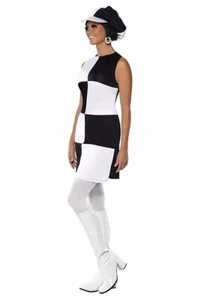 Women's 60s Party Girl Mod Squad Color Block Mini Dress Costume Medium Dress Hat - Picture 1 of 1