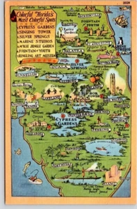 Mapa postal de Florida Mapa de atracciones coloridas, Dunnellon, Sebring Fort Meyers - Imagen 1 de 2