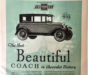 Chevrolet Coach Peacock Vintage 1927 Ad Car Magazine Print Automobile - Picture 1 of 5
