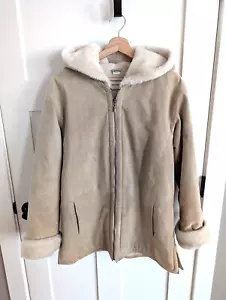 Vintage Penny Lane Suede Leather Jacket Womens M Warm Boho Y2K Hooded Faux Fur" - Picture 1 of 23