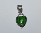 BACIO ITALY STERLING SILVER AND MURANO GREEN GLASS HEART CHARM