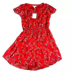 LC Lauren Conrad Summer Dress Women's Medium Red Floral Short Sleeve Lined NWT - Picture 1 of 11