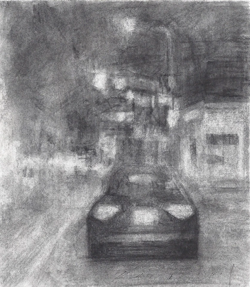 Лос-Анджелес городской пейзаж ноктюрн ночь пейзаж оригинальный уголь рисунок - Изображение 1 из 1