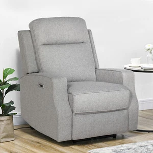 Grey Linen Recliner Chair with USB Port, 84x92x104cm, Electric Comfort - Picture 1 of 8