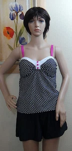 NWT AQUA COUTURE black w polka Ocean Dots Swim tankini top&board shorts set,14 - Picture 1 of 7