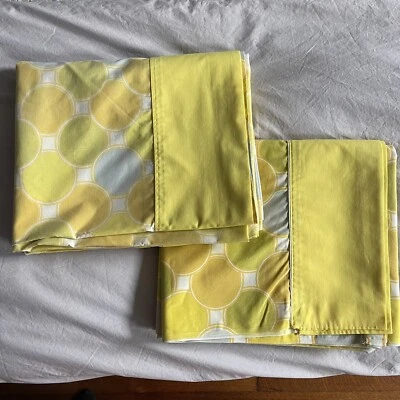 Vintage Yellow Pierre Cardin Fieldcrest Set Of 2 Full Flat Sheet Geometric 70s - Image 1 of 2