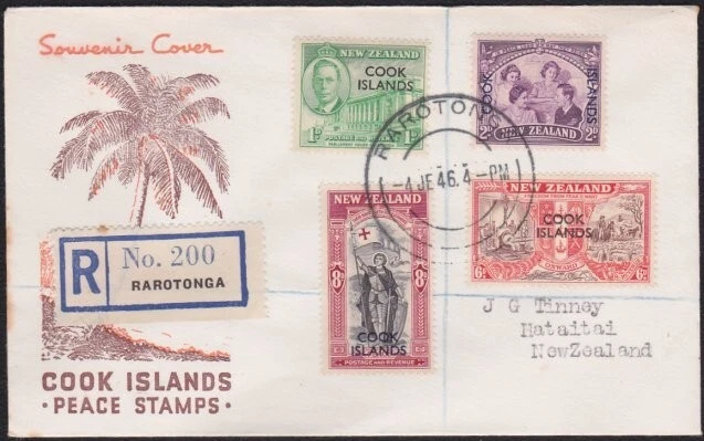 COOK IS 1946 Victory set on registered FDC ex Rarotonga....................B3942 - Image 1 of 1