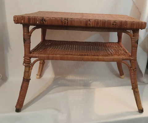 Vintage Emmanuel Peacock Style Wicker Ottoman/small Table Cover