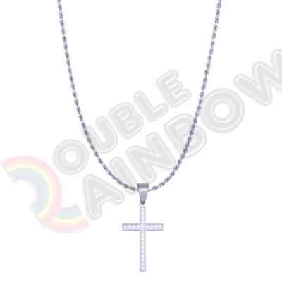 Hombres Mujeres Acero Inoxidable Circonita cúbica Cruz Micro Pavimentado Colgante Cuerda Collar Cadena 11P64 Foto 1 de 4
