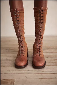 New Free People Trickum Tall Boots Size 7 MSRP: $298 Leather Whiskey - Picture 1 of 4