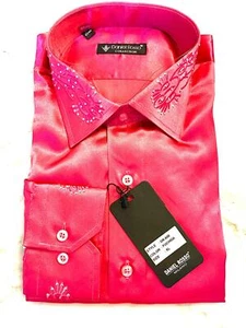 Men’s Daniel Rosso Diamante Long Sleeve Shirt + Free Matching Tie – Wedding - Foto 1 di 13
