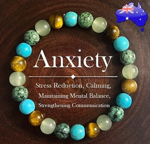 African Turquoise & Tiger Eye Natural Stone 8mm Bead Boho Bohemian Bracelet Gift - Picture 1 of 13