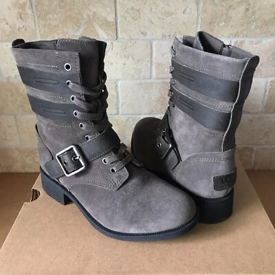 BOTAS UGG ZIA PIZARRA IMPERMEABLES GAMUZA INVIERNO MOTO COMBATE HEBILLA TALLA US 6.5 MUJER Foto 1 de 4