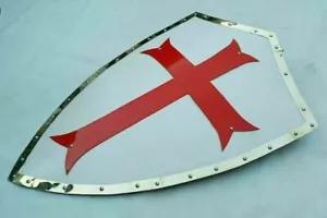 Medieval Knight Battle Warrior Shield Templar Red Cross Design Crusader Shield - Foto 1 di 5