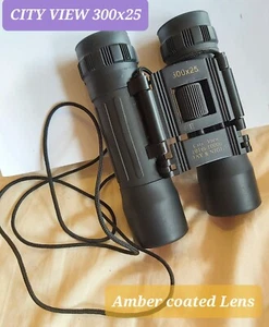 300x25 Compact Size Pocket Binoculars +Amber Coated Lens•Excellent Working Order - Picture 1 of 5