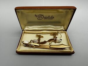 Vintage Tie Clip Cuddling Set Shields Sword Dagger Shriner