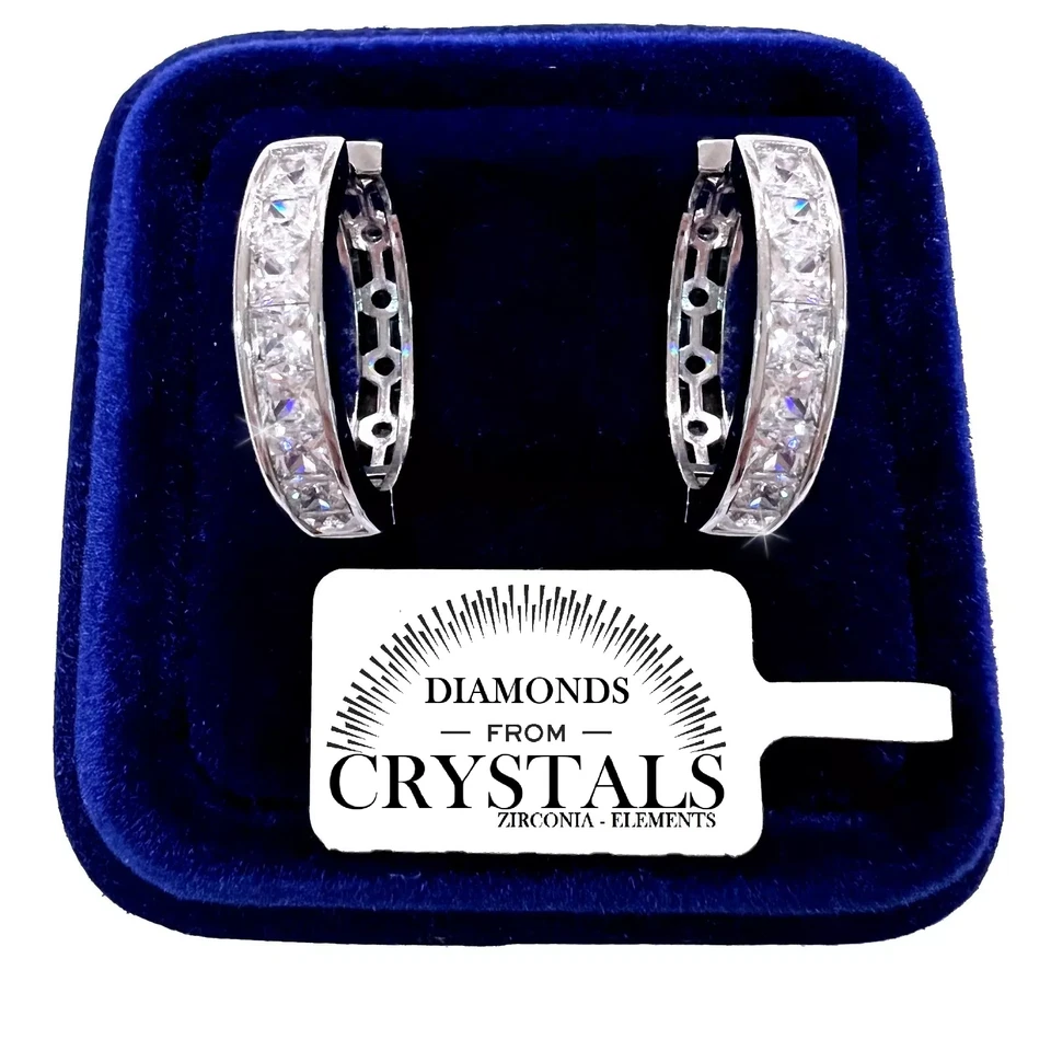 Cerchi Orecchini 22mm pl. oro Bianco 18K con Cristalli Zirconi Uomo Donna 03/9 - Immagine 1 di 4