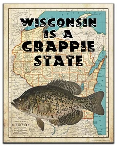 Crappie Fishing Wisconsin State Map Art Print Lures Resort Cabin Wall Decor Gift - Picture 1 of 1