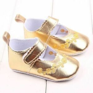 NEW Baby Girls Gold Mary Jane Crib Shoes 6-9 Months