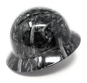 Black Skull Full Brim HardHat Fas-trac Sospensione/Flusso d'aria Prese d'aria Tipo 1 Classe C - Foto 1 di 4