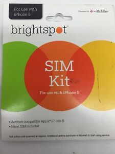 BRIGHTSPOT NANO SIM CARD FOR USE WITH IPHONE 5  BY T-MOBILE + ACTIVATION KIT